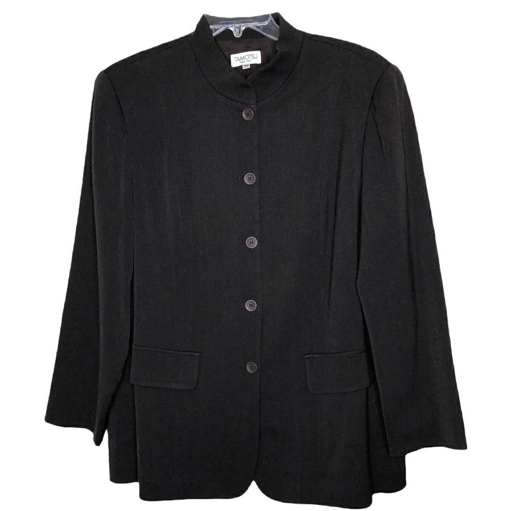 VINTAGE - TAMOTSU Wool Blend Brown Longline Button Front Blazer - Size 18W